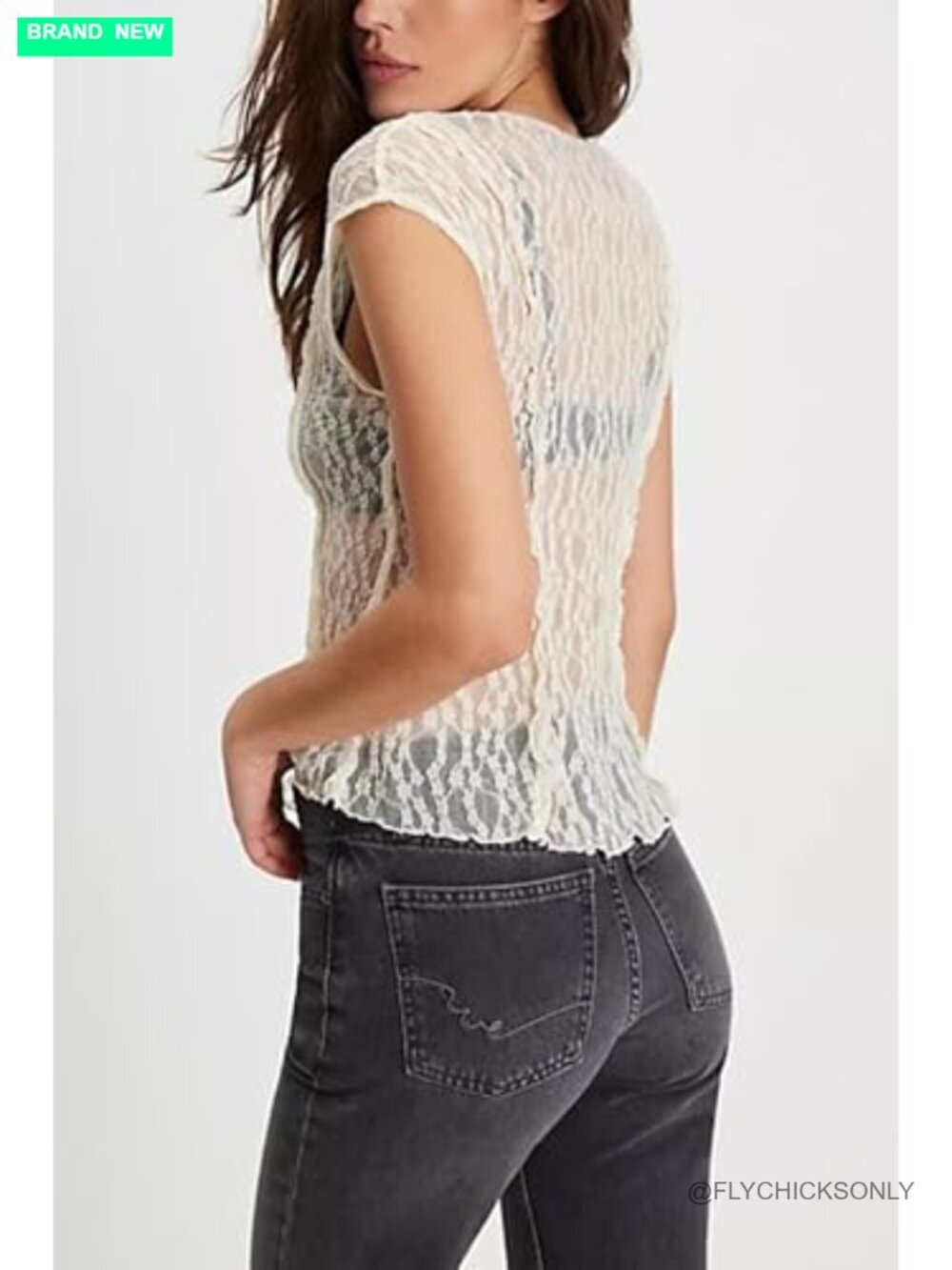 Mesh Lace Sleeveless Crop Tank Top Sheer Pleated Summer - Picture 4 of 5